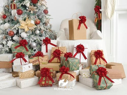 HUIHUANG Red Christmas Pull Bows for Gift Wrapping 4"x8" Red Christmas Bows - color: Red, size: 1 Pack (12 bows, 4 in x 8 in)
