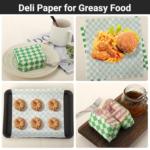 EUSOAR Deli Paper, 11" x 10" Dry Wax Paper 200pcs, Green Wrap Burger Sandwich Liner, Food Basket Liner for Restaurants, Churches, BBQs, School Carnivals - color: Green/White