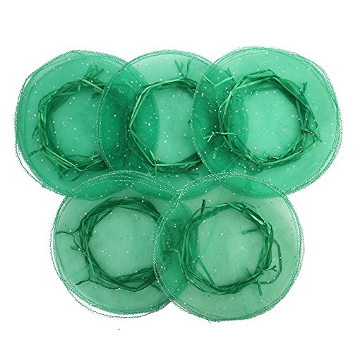 100pcs Round Organza Favor Bags, Green Small Drawstring Mesh Candy Bags, Baby Shower Wedding Party Gift Packaging Bags, 9.8 inch Diameter - color: Green