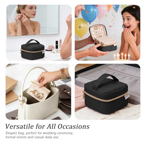 KarSyon Travel Jewelry Case Organizer Boxes with 8 Velvet Zipper Pouches - color: Black, size: Small