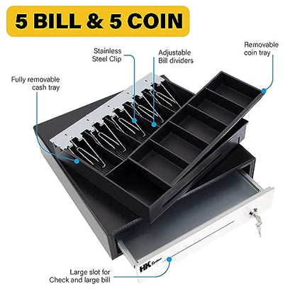 HK SYSTEMS 16inch "Stainless Steel" Front Heavy Duty POS "USB" Interface Cash Drawer with 5Bill/5Coin (BLACK) "NO compatibility with Square POS system for now" - color: 16" POS-USB Black