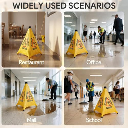 4 Pack 20 Inch Pop Up Wet Floor Signs, Wall Mounted Foldable Safety Signs