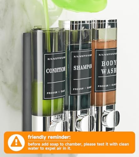 Shower Soap Dispenser Wall Mounted No Drill Shampoo Dispenser for Shower Wall Shampoo and Conditioner Dispenser Bathroom Hotel 3 * 350ml Chrome 1 - color: Chrome