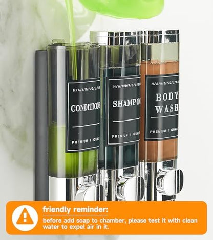 Shower Soap Dispenser Wall Mounted No Drill Shampoo Dispenser for Shower Wall Shampoo and Conditioner Dispenser Bathroom Hotel 3 * 350ml Chrome 1 - color: Chrome