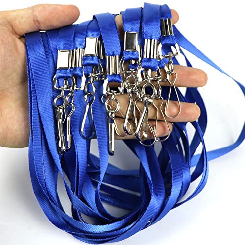 Beebel Blue Lanyards 100 Pcs Lanyard for Id Badges Flat Lanyard with Badge Clip with J-Hook - color: Blue, size: 100 Pack