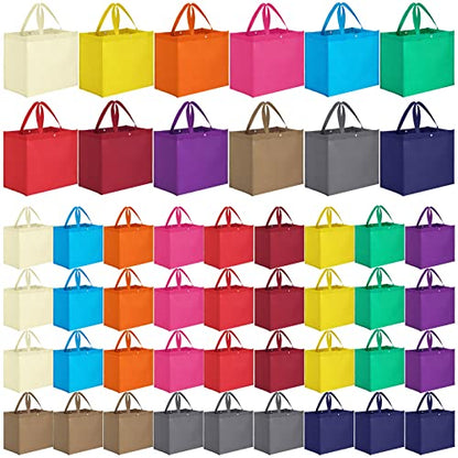 Boao 48 Pack Reusable Grocery Bags 13''L x 9.4''W x 15''H Large Foldable Shopping Tote Bag Non Woven with Handle and Button - color: Multicolor