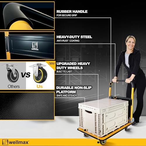 Wellmax Push Cart Dolly, Foldable Moving Platform Flat Cart, 330 lb, Yellow - color: Yellow, size: 330 Lbs