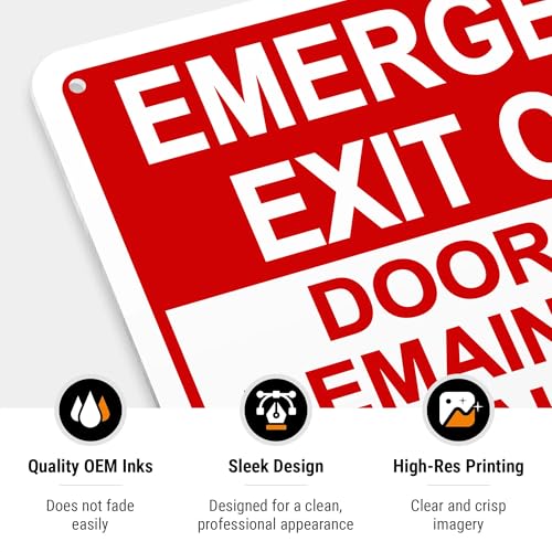 Emergency Exit Only, Door Must Remain Closed Sign, - size: 10x7