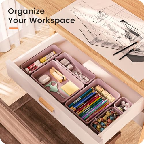 A-LuGei 【Military Grade】 Drawer Organizer for Vanity Bathroom Makeup Desk - color: Lilac