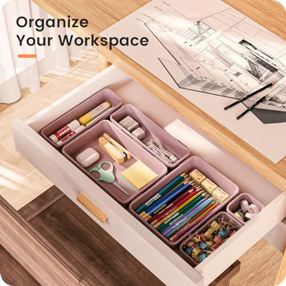 A-LuGei 【Military Grade】 Drawer Organizer for Vanity Bathroom Makeup Desk - color: Lilac