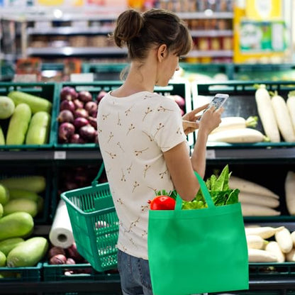 Reginary 50 Pcs Reusable Tote Bags Shopping Bags Non Woven, Green - color: Green