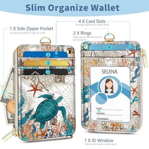 Turtle Lanyard Wallet with Id Badge Holder Keychain for Card Women - color: Sea Turtle