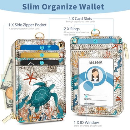 Turtle Lanyard Wallet with Id Badge Holder Keychain for Card Women - color: Sea Turtle