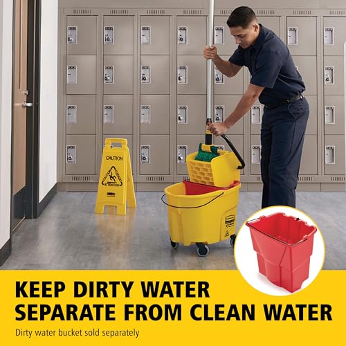 Rubbermaid Commercial Products WaveBrake 35 Qt. Side-Press Mop Bucket and Wringer Combo on Wheels Yellow for Professional/Industrial/Business Heavy-Duty Floor Cleaning/Mopping - size: 35 Qt.