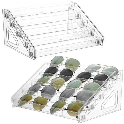 2 Pack 5 Tier Sunglass Organizer Stand, Versatile Clear Acrylic Sunglass Holder Display Stand Sunglass Storage Tray for Highlighting Glasses Makeup Nail Polish Graded Cards - color: Clear-5 Tier