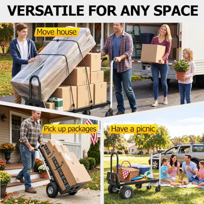 4 in 1 Folding Hand Truck, 1000lbs Capacity Dolly Cart Industrial Convertible Heavy Duty with Retractable Handle and 4 Rubber Wheels, Collapsible Cart for Moving Home, Warehouse, Black-Silver - color: Black Silver-1000