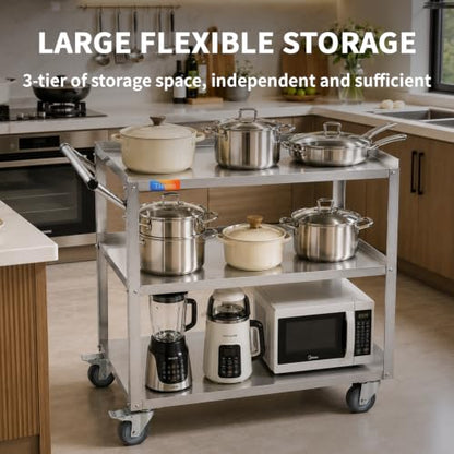 Treshin 3 Tier Stainless Steel Utility Cart, 19" W x 31.1" L x 33.58" H - color: 3 Tier Utility Cart, size: 19" W x 31.1" L x 33.58" H