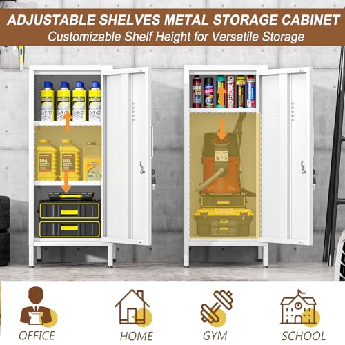 pozdeg 35.43" White Lockable Small Metal Storage Locker - color: White, size: 14.96"D x 14.88"W x 35.43"H