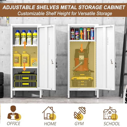 pozdeg 35.43" White Lockable Small Metal Storage Locker - color: White, size: 14.96"D x 14.88"W x 35.43"H