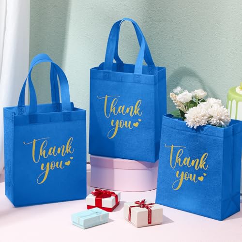 Sweetude 30 Thank You Non Woven Gift Bag, 10 x 8 x 4 Inch, Blue - color: Blue, size: 10 X 8 X 4 Inch