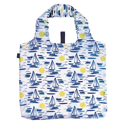 rockflowerpaper Reusable Grocery Bags - Washable, Foldable, Packable Tote, Large Handles, Heavy Duty, Zippered Top Pouch - color: Sails