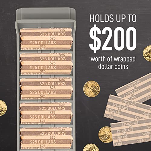 Heavy Duty Dollar Coin Tray with Coin Wrappers - Tray Holds Up to $200 Per Tray – Stackable Organizer for Coin Rolls and Loose Change - for Retail, Business, Personal Use - size: Dollar (1 Tray)