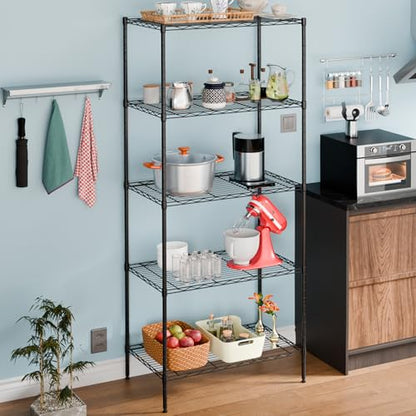 FDW | 5-Tier Wire Shelf | 23.8" x 14" x 60" | Black - color: Black, size: 5-Shelf Large No Wheels