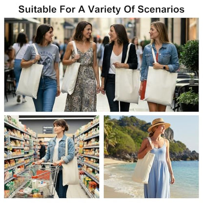 6 PCS Canvas Tote Bags Bulk, 14x16 Inches Reusable Grocery Bags with Handles, Durable DIY Tote Bags - color: Beige, style: Pure Cotton