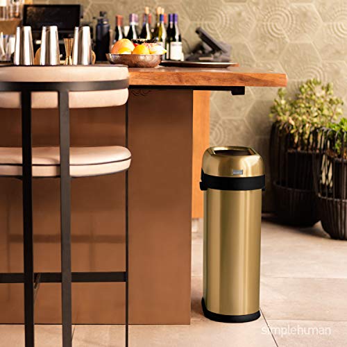 simplehuman 50 Liter / 13.2 Gallon Slim Open Top Trash Can, Commercial Grade Heavy Gauge Brushed Stainless Steel - color: Brushed, size: 50L Slim