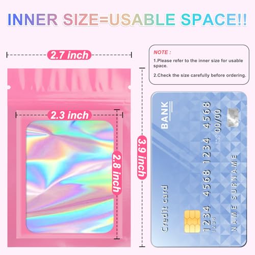 ANZNKU 100PCS Holographic Pink Mylar Bags, Resealable Smell Proof 2.7x3.9 - color: Pink, size: 2.7 x 3.9 Inch