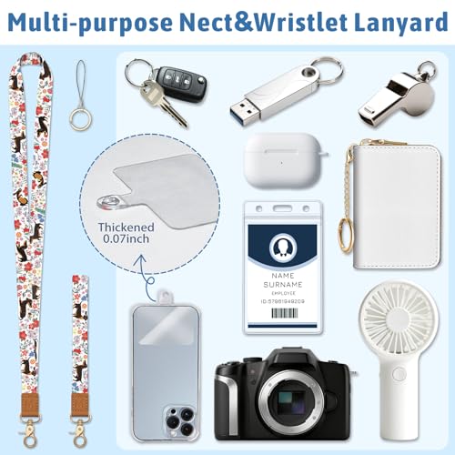 Dachshund Lanyard Wallet with ID Badge Holder, Flower Small RFID Keychain - color: Dachshund Flower