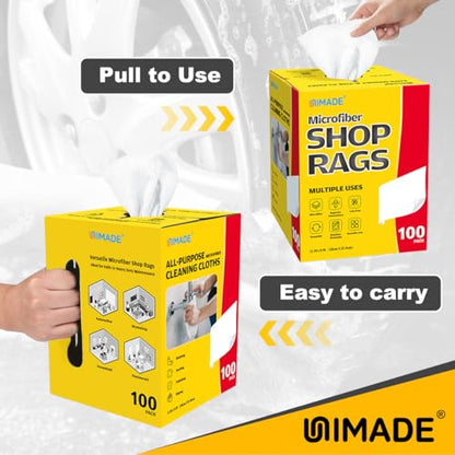 UNIMADE Shop Rags, 100 Sheets Microfiber Cleaning Cloth - color: White