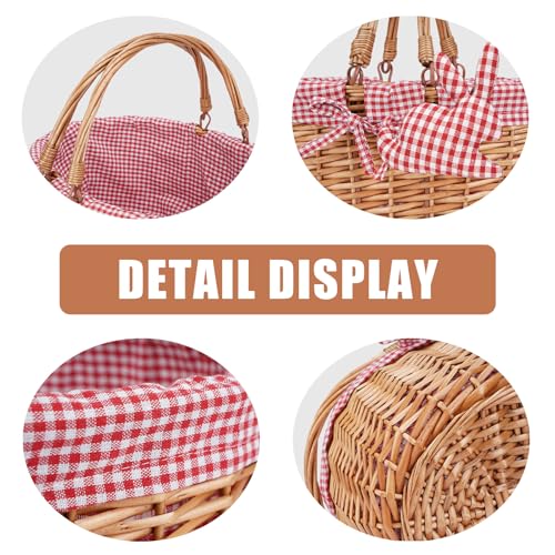 Good GAIN Wicker Picnic Basket w/Fold Handles,Willow Oval Empty Baskets,Red - color: Red