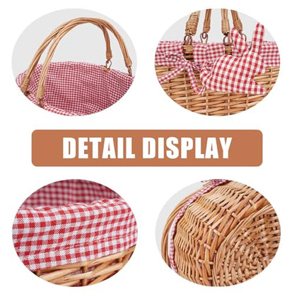 Good GAIN Wicker Picnic Basket w/Fold Handles,Willow Oval Empty Baskets,Red - color: Red