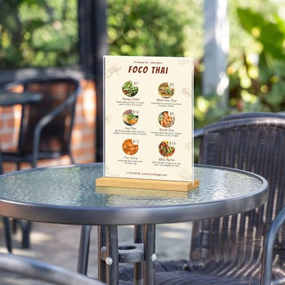 8.5 x 11 Acrylic Sign Holder with Wood Base - Tabletop Display Menu Stand - Clear Plastic L/T Shape Vertical or Slant Back Paper Holders - 6 pack - style: 8.5x11in 6pack