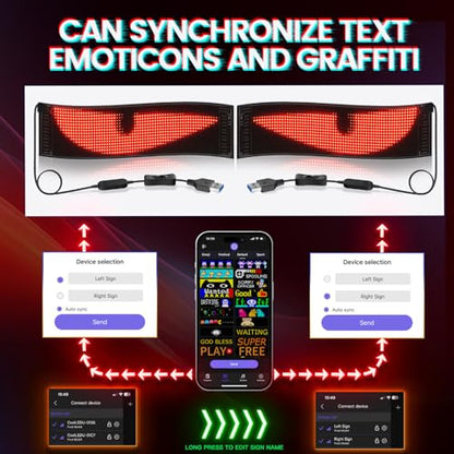 Kjoy 2PCS Synchronize Devil Eyes LED Light for Truck, 23.6''x4.7'' Flexible LED Display for Car Window, Digital Scrolling Programmable Led Sign, Dynamic Personalized Big Eye Lights for Windshield - size: 23.6"x4.7"-2PCS