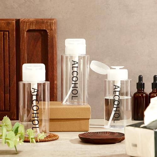 Layhit 3 Pcs 6.7 Oz/ 200 ml Alcohol Pump Dispenser Bottles, Push Down - color: Clear Cap + Clear Bottle, size: 6.7 oz