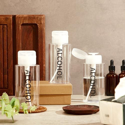 Layhit 3 Pcs 6.7 Oz/ 200 ml Alcohol Pump Dispenser Bottles, Push Down - color: Clear Cap + Clear Bottle, size: 6.7 oz