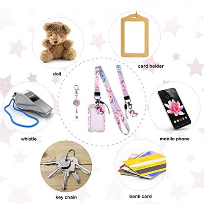 HIFOT Unicorn Kids Lanyard with Id Holder, Detachable Wrist Lanyard for Keys, Retractable Badge Holder with Metal Lobster Clasp Used for Student, Nurse, Teacher ID Holder - style: Unicorn