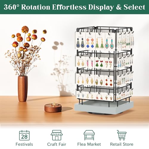 EsLuker.ly Rotating Earring Display Holder Stand for Vendors Selling, Light Grey - color: Light Grey+Black