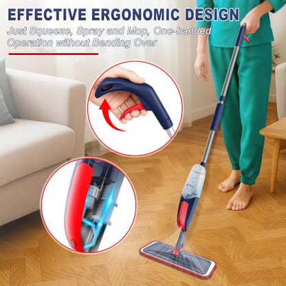 Spray Mops for Hardwood Floor Cleaning: Wet Flat Mop for Wood Tile Laminate - color: Darkblue Red