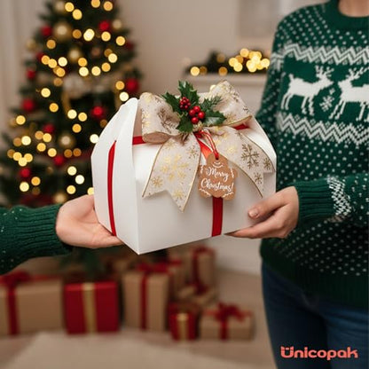 UnicoPak 30 Pack 9x6x6 Gable Boxes, Large White Treat Boxes with Handles, Cardboard Gift Boxes for Party Favors, Lunch, Bakery, Cookies, Picnic, To-Go Food, DIY Gift Packaging - color: White Gable Boxes