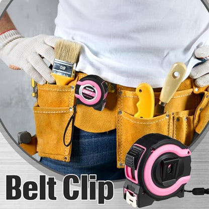 Hoteam 2 Pcs Pink Tape Measure Retractable with 1/8 Fractions Lightweight Pink Measuring Tape Accuracy 1/32 with Magnetic Hook Lock Button Easy to Read Measurement Tools(25 ft) - size: 25 ft
