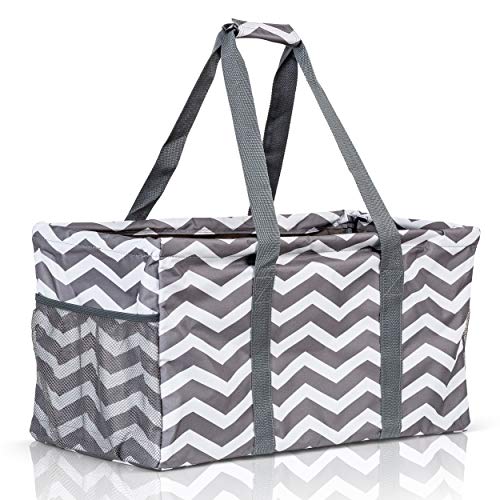 Extra Large Utility Tote Bag - Oversized Collapsible Beach Bag - Chevron Gray - color: Chevron Gray
