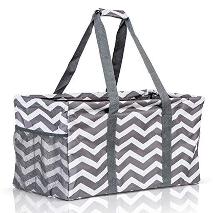 Extra Large Utility Tote Bag - Oversized Collapsible Beach Bag - Chevron Gray - color: Chevron Gray