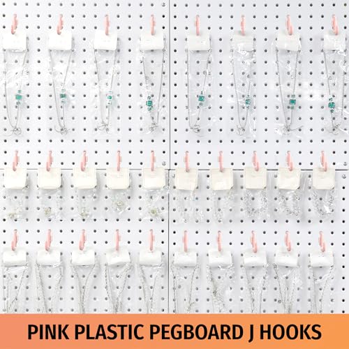 HUHOLE 100PC Pink Plastic Pegboard J Hooks for 1/4" Board - color: Pink