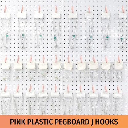 HUHOLE 100PC Pink Plastic Pegboard J Hooks for 1/4" Board - color: Pink