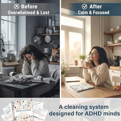 ADHD Cleaning Planner, Wildflowers Daily Weekly Monthly Checklists - color: ADHD Cleaning Planner Version 2