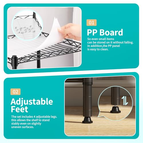 BestOffice | 4-Tier Wire Shelf | 12" x 18" x 44 | Black - color: Black, size: 12"D x 18"W x 44"H