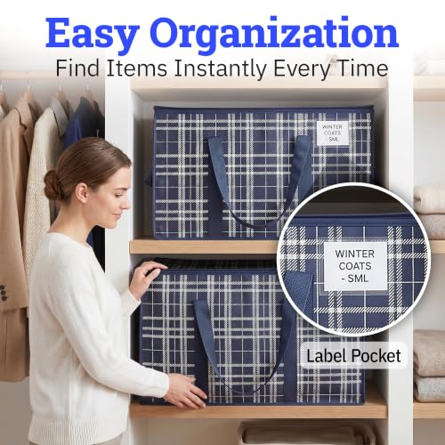 DURASACK Collapsible 26-Gallon Storage Bags, Navy Plaid, Pack of 2 - color: Navy Plaid